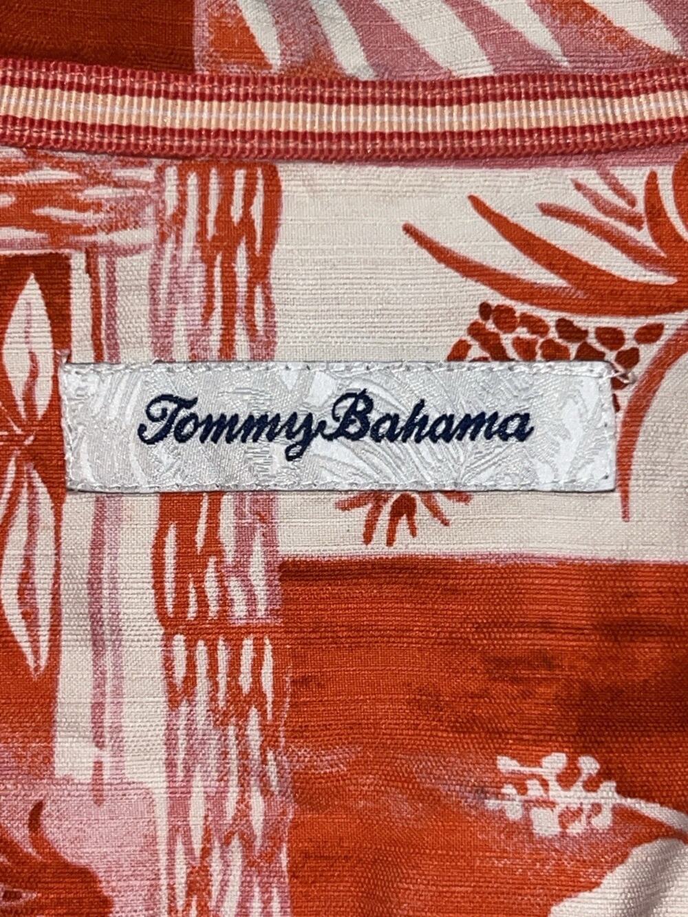 Tommy Bahama Hawaiian Shirt Mens XL Red White Silk Patchwork Hula Vacation Beach